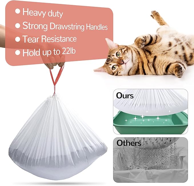 Cat Litter Liners Jumbo, 30 Packs Large Drawstring Pet Cat Pan Liners, Extra Thick Kitty Litter Box Bag Heavy Duty 36" x 16"