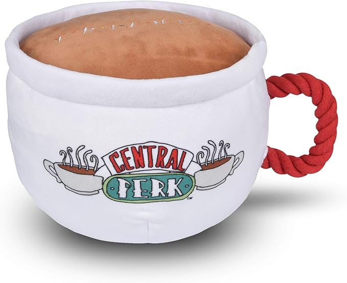 Central Perk Coffee Mug Plush Dog Toy With Rope Handle | 12-Inch Cute Squeaky Toy for All Dogs | Stuffed Dog Toys With Squeaker, Friends Memorabilia