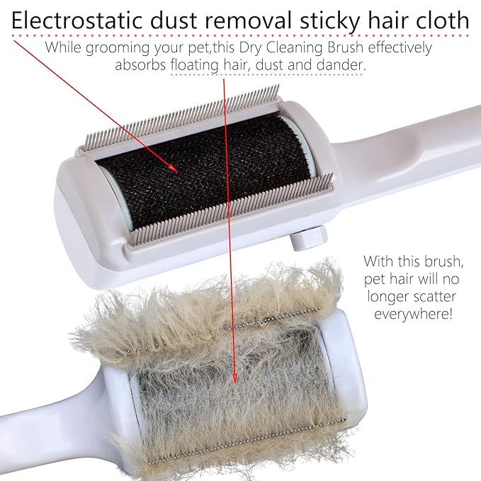 Pet Hair Brush for Short or Long Haired Cats/Dogs, Hair Brush no Water, Sticky Brush for Shedding and Grooming, Hair Recycling Box, Self Cleaning, Skin-friendly, White, Unisex