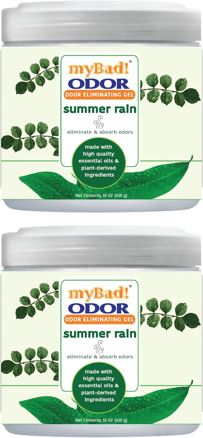Odor Eliminator Essential Oil Gel 15 oz - Air Freshener - Eliminates Odors in Bathroom, Pet Area, Closets, RVs, Pet Areas (Summer Rain, 2 Pack)