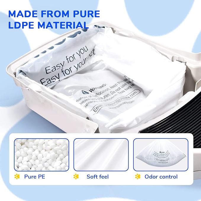 Litter Box Liner Bag Compatible with Cat litter Box 3 and 4, 60 Pack - Extra Thick Waste Bags for Self-Cleaning Pet Kitty Litter Box Drawer Liners, 9-11 Gallons Home/Kitchen Trash Bags