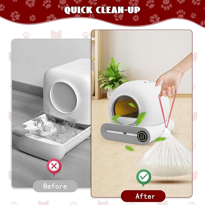 Cat Waste Bags for Automatic Cleaning Litter Boxes, 19.7 x 17.7 Inches (4 Packs/80 Counts) White-Red
