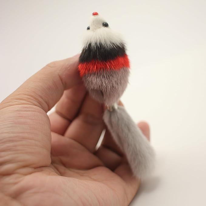 Fosrion Real Mink Fur Cat Hunt Bites Toy with Three Section Retractable Carbon Fiber Rod(3 Mink Fur Mouse, Only Tail)