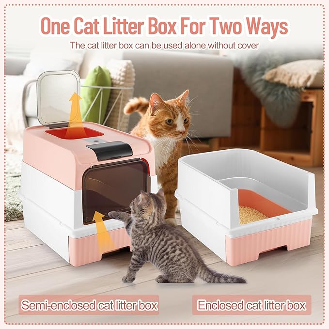 Tioncy 7 Pcs Small Cat Kitten Starter Kit Cat Litter Box with Shovel Cat Paw Litter Mat Double Automatic Cat Bowls Cat Toy Teaser Stick Cat Collar Essentials Kits for 1-3 Lbs Beginner (Pink)