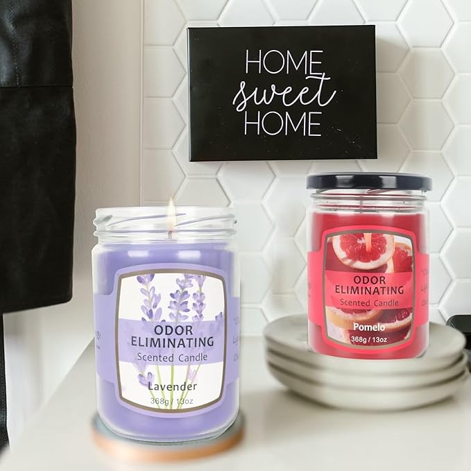 SOFT BREEZE 13oz Odor Eliminating Candle,10% High Fragranced, Cat Odor Eliminator, Smoke Odor Eliminating Candle,Odor Killer Candle,Up to 50 Hour Burn time,Soy Blend,Pomelo