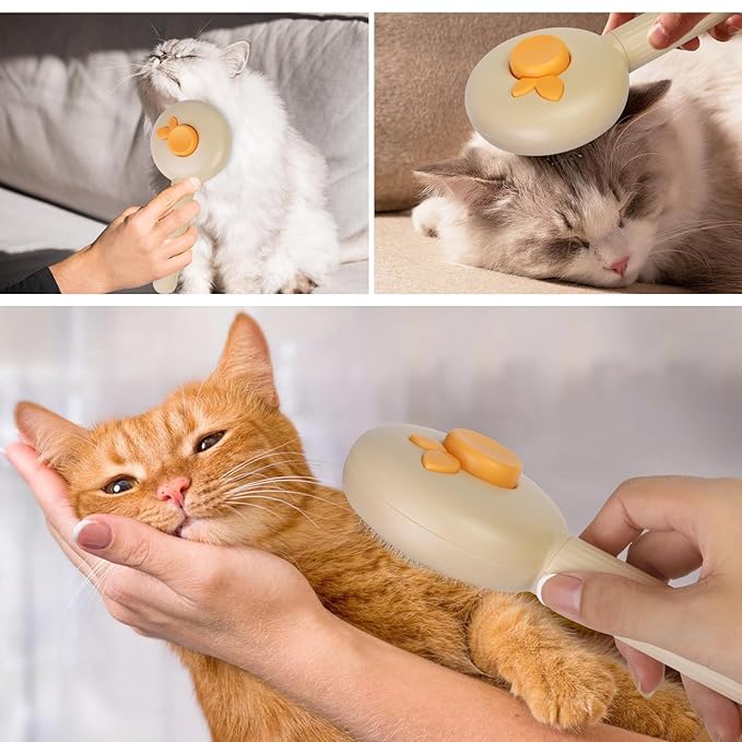 Self-Cleaning Slicker Brush for Dogs & Cats - Efficiently Removes Shedding Hair, Tangles, and Mats - Suitable for Long & Short Haired Pets - with Skin-Friendly Massage Tips - Apricot