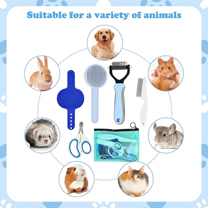 Cat Grooming Brushes, 5pcs Puppy Brush Kit for Grooming, Pet Grooming Kit, Cat Brushes, Cat Nail Clipper, Bath Brush, Comb, Dog Brush for Shedding, Cat Supplies for Short & Long Haired Cats