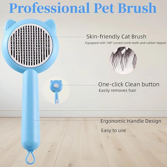 Cat Brush for Shedding,Pet Grooming Brush for Cats & Dogs,Cat Hair Brush with Self Cleaning Button,Deshedding Brush Easy to Removes Loose Fur