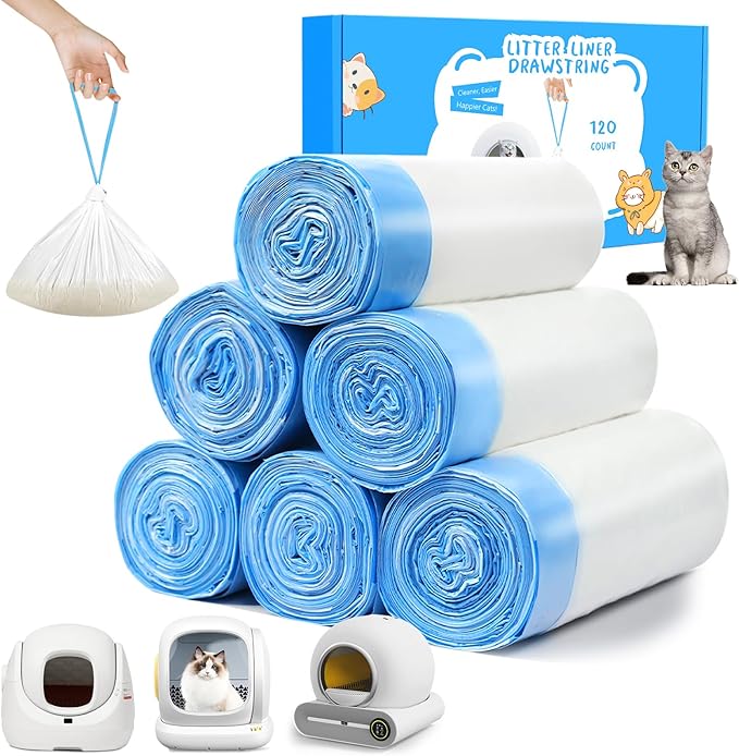 120 Count Cat Litter Bags for Automatic Litter Box,Extra-Thick Cat Litter Box Liners for MeoWant MW-SC01,MW-SC02,Duty Drawstring Kitty Litter Bags-19.7" x 17.7"