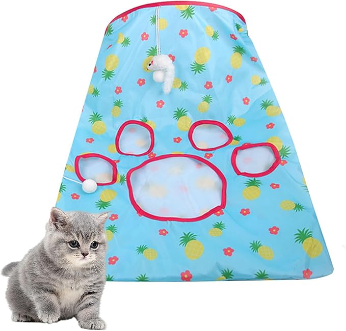 Cat Tunnel Bag Kitty Collapsible Tunnel Toy Crinkle Sack Bag Pet Interactive Cat Cave Toy with 1 Little Mouse & 3 Toy Ball Green S