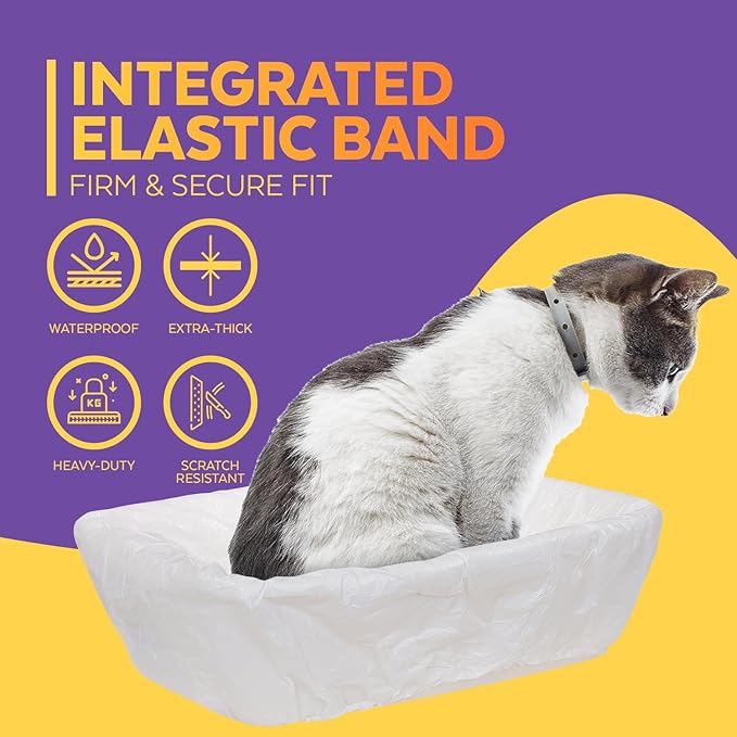 Sifting Litter Box Liners- 30-Count Elastic Cat Pan Liners for Large, Extra Large, Giant, and Extra Giant Litter Box - 36" x 18" Universal Fit Quick Sifting Cat Litter Bags