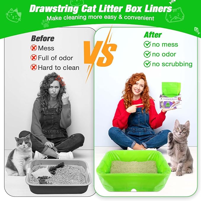 Litter Box Liners Heavy Duty Super Thick 2MIL Jumbo Drawstring Cat Litter Liner Bags 36" x 19" Litter Pan Liners 30 Count