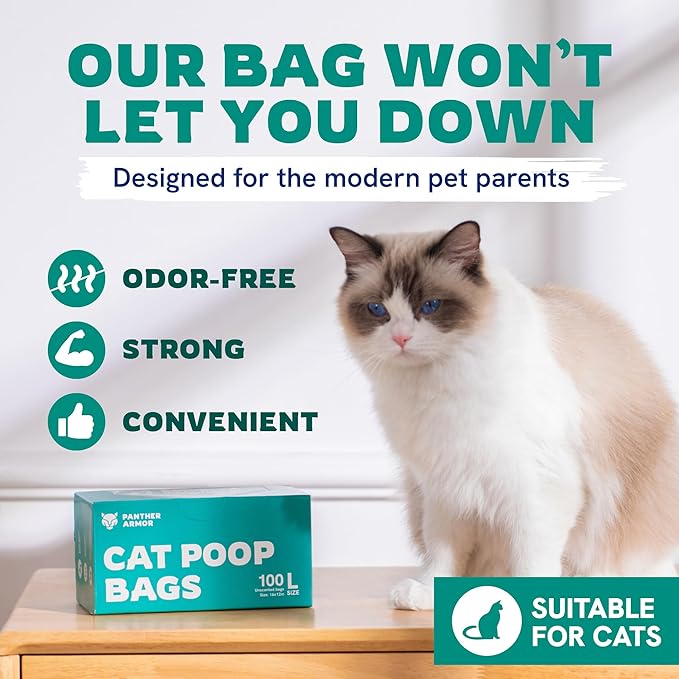 Panther Armor Litter Bags - 200x Unscented Cat Poop Bags 16x12in Super Large Cat Litter Bags - Kitty Litter Bags Leak Proof Litter Box Trash Bags, Odor Proof Cat Litter Disposal Bags