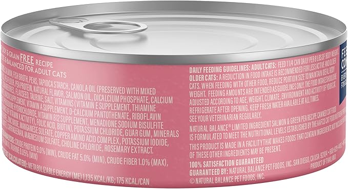 Natural Balance Limited Ingredient Adult Grain-Free Wet Canned Cat Food, Salmon & Green Pea Recipe, 5.5 Ounce (Pack of 24)