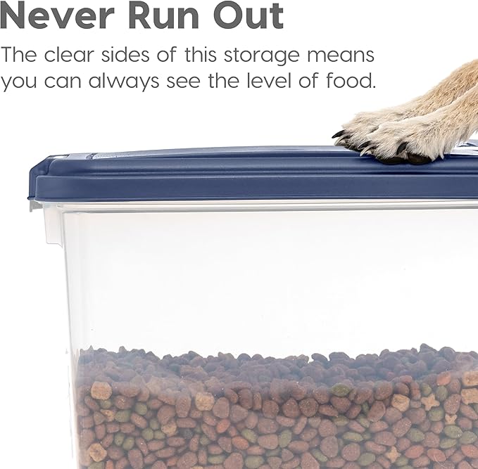 IRIS USA Airtight Dog Food Storage Container, Up to 30 lbs, Attachable Wheels, for Dog Cat Bird and other Pet Food Storage Bin, Keep Fresh, Easy Mobility, BPA Free, Navy/Pearl
