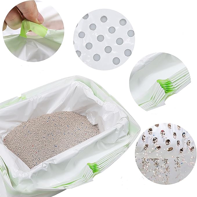 Sifting Cat Litter Box Liners with Holes, 21 Count Large Drawstring Cat Litter Pan Bags Cat Waste Litter Bags Pet Cat Supplies (37" x 18")
