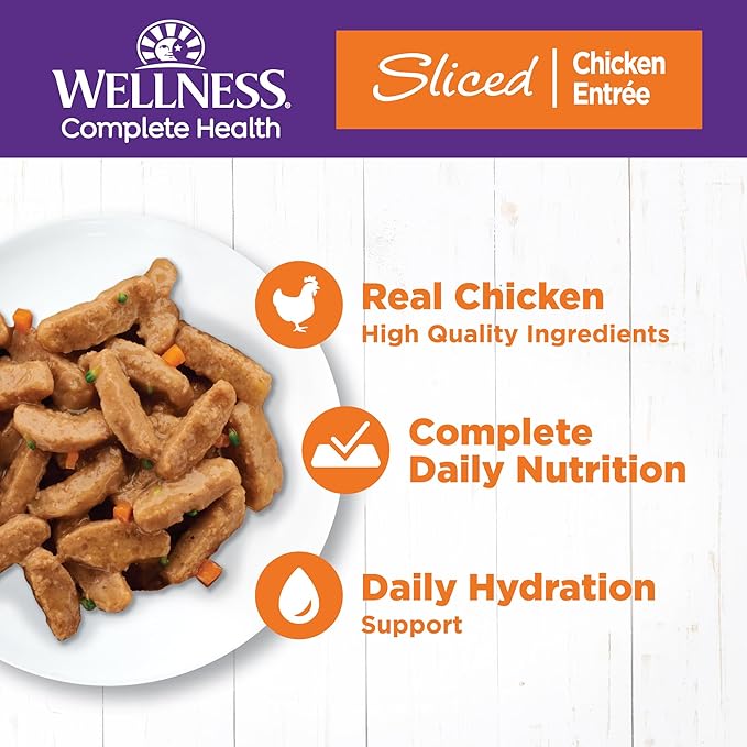 Wellness Complete Health Natural Grain Free Wet Canned Cat Food, Sliced Chicken Entrée in Rich Gravy, 5.5-Ounce Can (Pack of 24)
