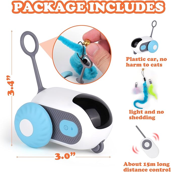 Mity rain Cat Interactive Toy for Indoor Cats - Remote Control Cat Automatic Moving Toy with 2-Speed Adjustment, Smart Cat Car Toy, Cat Puzzle Toy Self Play, Boredom Busters for Cats Fun 2.0 Toy(blue)