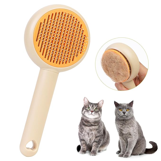 Self-Cleaning Pet Grooming Brush for Dogs & Cats, Effortlessly Removes Loose Hair, Tangles, and Mats - Ideal for Long & Short Hair Pets - Ergonomic, Skin-Friendly Design with Massage Particles Apricot