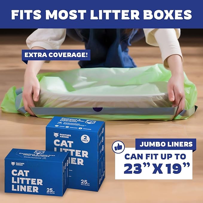 Panther Armor Compostable Litter Box Liners, 25 count, Extra Large Cat Liners, Unscented, Kitty Litter Liners, Drawstring, Jumbo Size, Fits Any Litter Boxes