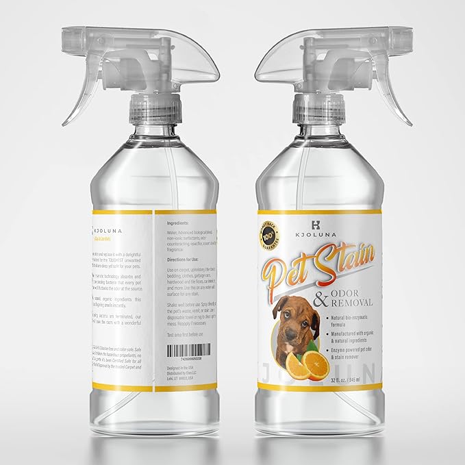 Pet Stain & Odor Eliminator for your home – Enzyme Powered Solution Made to Eliminate the Strongest Pet Urine Odor – Enzymatic Power Cleans and Removes Pet Stains From Carpet and Upholstery – Organic and Natural Ingredients – Made in the USA – 32oz