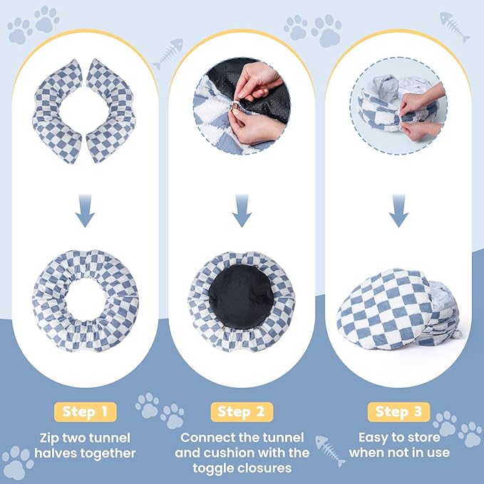 Cat Tunnel Bed Cat Cave for Cats Indoor, Maansfy Large Peekaboo Cat Cave Donut Tunnel Interactive Cat Toy Multifunctional Round Pet Play Tunnel Tube for Kitten Medium Large Cat - Blue