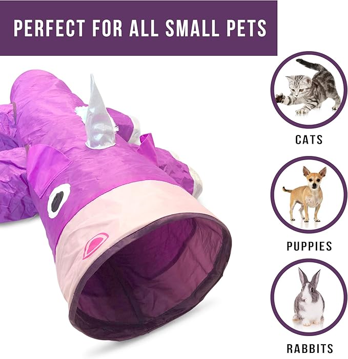 Pet Craft Supply Magic Mewnicorn Multi Cat Tunnel Boredom Relief Toys with Crinkle Feather String for Dogs, Cats, Rabbits, Kittens and Guinea Pigs for Hiding Hunting and Resting