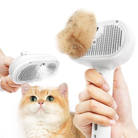 Spray Cat Brush for Shedding, Pet Grooming Brush, Self Cleaning Brush with Release Button for Long and Short Dogs Cats Rabbit Massage, Removes Loose Fur and Hair