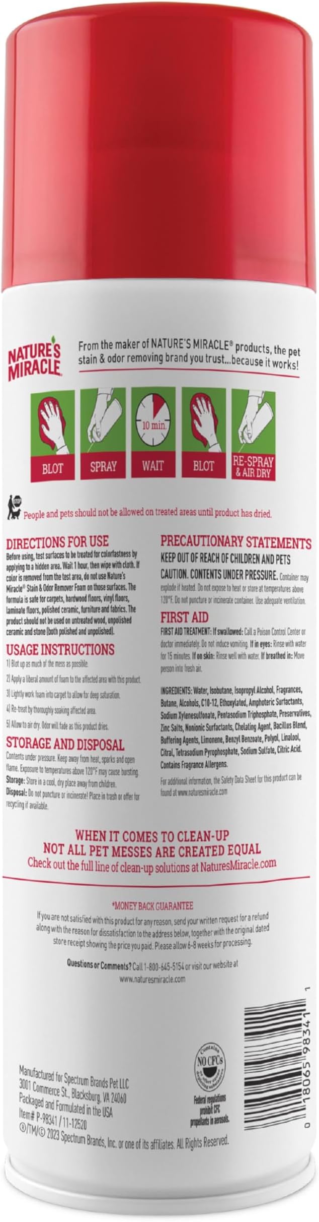 Nature's Miracle Stain & Odor Remover Foaming Aerosol For Cats, 17.5 Oz