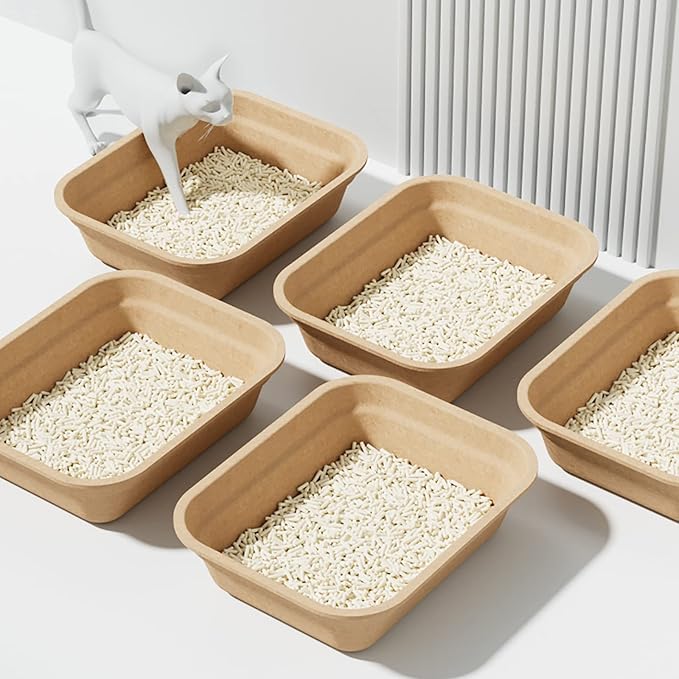 WUWEOT 8 Pack Disposable Cat Litter Box, Paper Cat Litter Tray Pet Litter Pan, 16.7" X 13" X 4" Travel Small Animal Clean Sifting Potty for Indoor Outdoor Cat, Hamster, Guinea Pig, Mice, Bunny