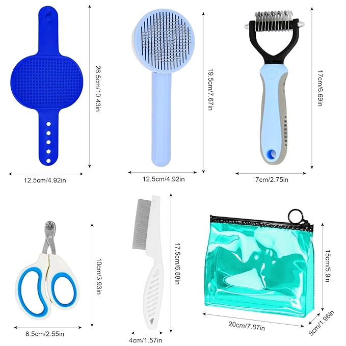 Cat Grooming Brushes, 5pcs Puppy Brush Kit for Grooming, Pet Grooming Kit, Cat Brushes, Cat Nail Clipper, Bath Brush, Comb, Dog Brush for Shedding, Cat Supplies for Short & Long Haired Cats