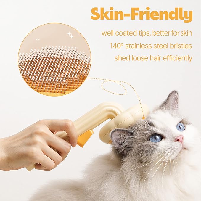 Sunflower Cat Dog Brush (Yellow) - Self Cleaning Cat Brush, Pet Grooming Shedding Brush for Long and Short Haired Dogs Cats