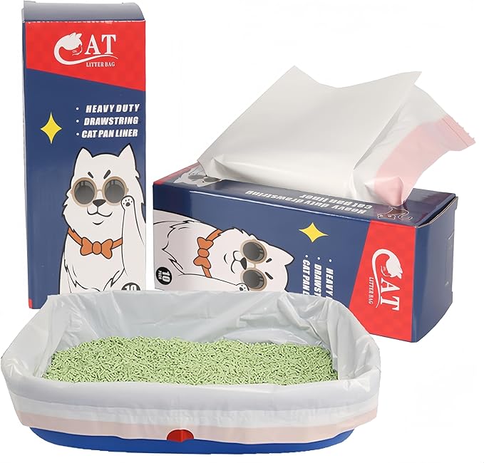 Cat Litter Box Liners, 20 Count Litter Box Liners Jumbo, Drawstring, Scratch Resistant, Size: 36 * 19 inch (20 Count, Unscented)
