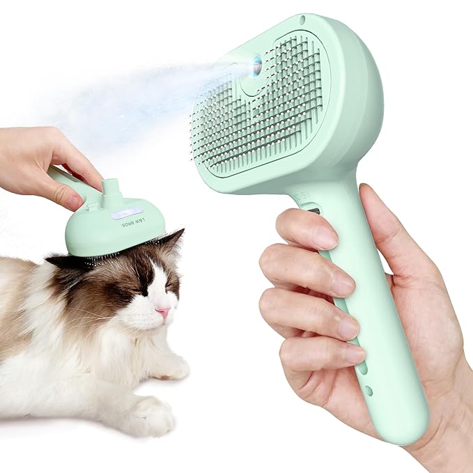 L&W BROS. Cat Steam Brush for Shedding Self Cleaning Steamy Cat Brush Cats Hair Grooming Brush Misting Cat Brush for Long Haired Cats(Light Blue)