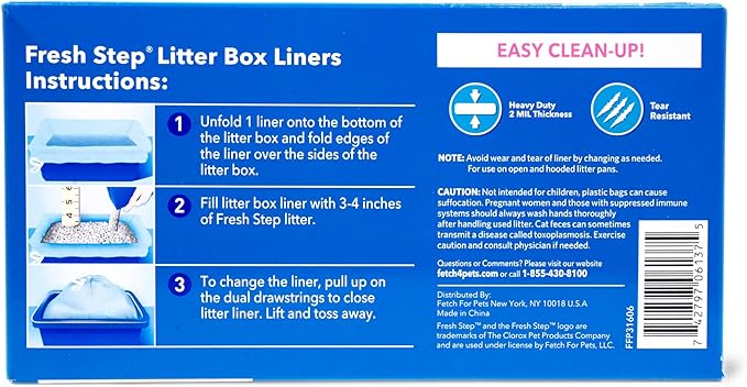 Fresh Step Drawstring Cat Litter Box Liners, Fresh Scent, Size Jumbo, 36" x 19" | Kitty Litter Bags - 15 Count - Cat Litter Liners for Rectangle or Oval Large Litterboxes