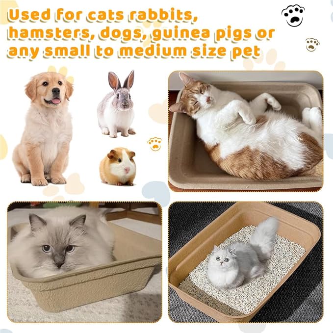 8 Pack Disposable Cat Litter Box, 17 x 13.3 x 4 Inch Paper Cat Litter Tray, Kitten Litter Box Pans for Indoor Outdoor Home Travel Hamster Guinea Pig Rabbit, Waterproof and Portable