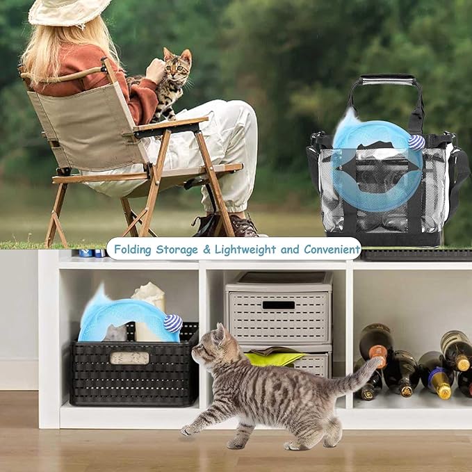 Cat Tunnel, Folded Cat Tunnel Toy 1PCS, Blue Sisal Hemp Ball Tube Cat Springs for Indoor with Feather, Mouse Toys Interactive Cat Toy Tunnel Self-Happy Cat Toys, S-Type Collapsible Tent