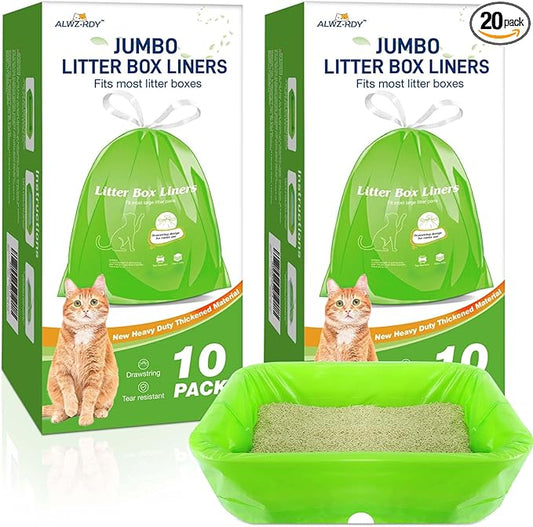 Cat Litter Box Liners 20 Count, Jumbo Cat Litter Bags Liners 36" x 19" Drawstring Heavy Duty Liners for Cat Litter Box Extra Durable Easy Clean Up Fits Most Litter Pan