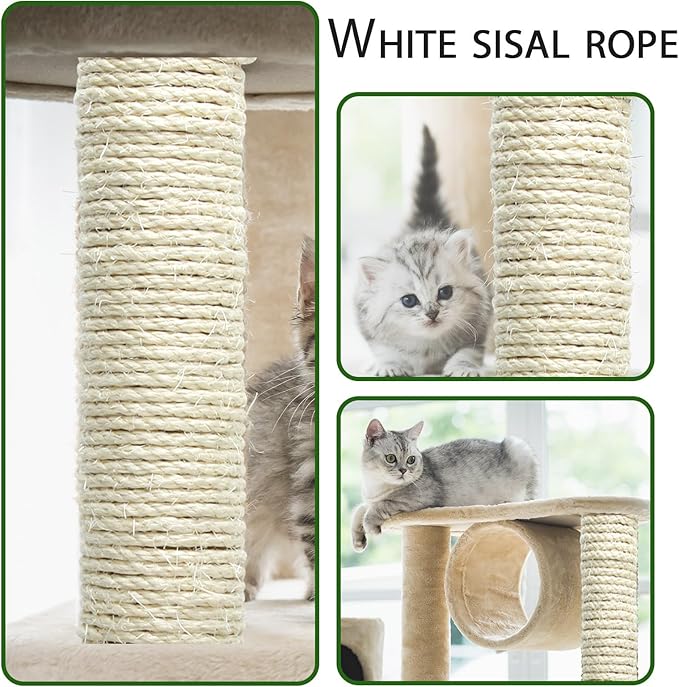 White Sisal Rope 1/4 Inch by 164-Feet for Cat Scratching Post Tree Tower Replacement Repair and Replace, DIY Hemp Twine for Kittens Shelves Furniture Window Bed Climbing Scratch Carpet, 6mm by 50m