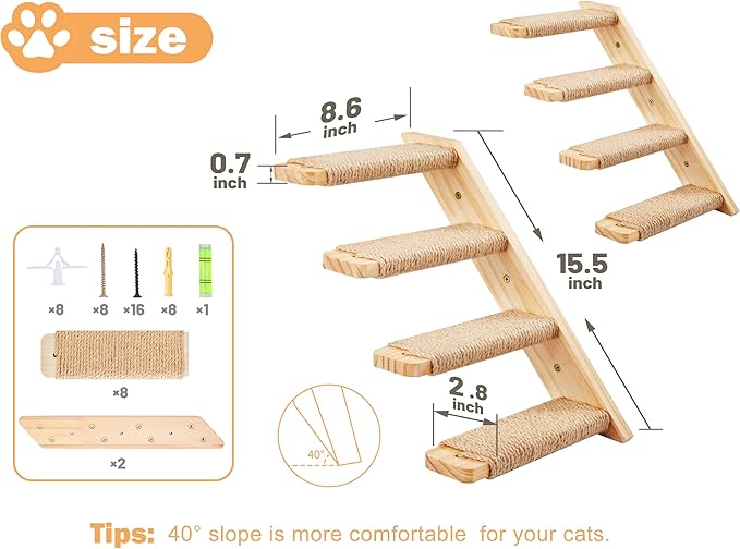 Cat Wall Shelves Stairs Cat Wall Furniture Mounted, 2PCS Cat Shelves & 2PCS 4 Steps Wall Climbing Shelves Scratching Perches for Sleeping, Playing, Climbing