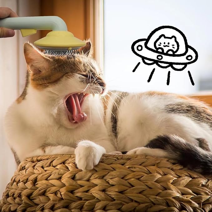 Cat Brush With Release Button Self Cleaning Cat Hair Brush Flea Comb Cat Brush For Shedding Indoor Cat Long Haired Short Haired Dog Grooming Supply Cat Essential Hangable UFO Shape (yellow)