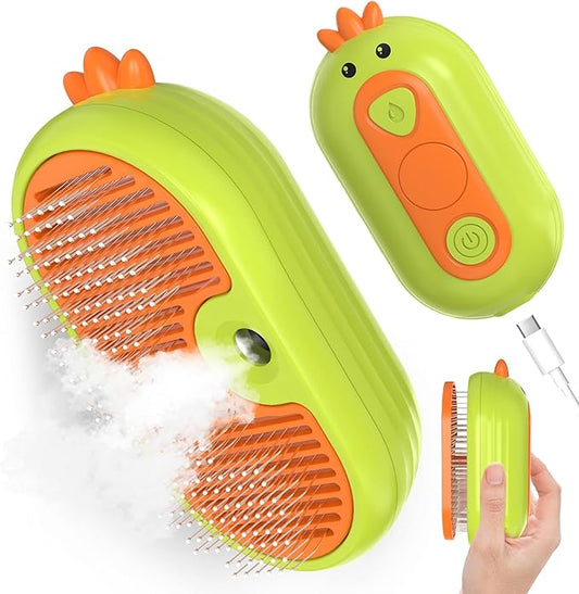 Cat Steam Brush, 3 In 1 Self-Cleaning Steam Cat Brush for Shedding with Release Button, Cat Deshedding Hair Brush with Steam for Long & Short Haired Cats and Dogs, Removes Tangled and Loose Hair
