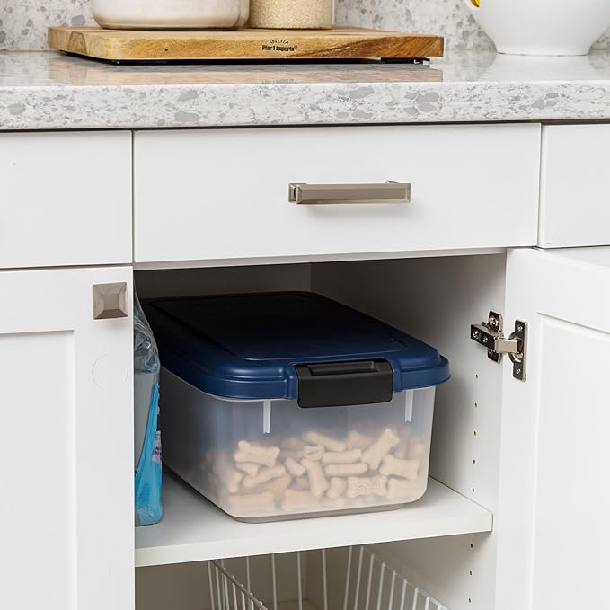 IRIS USA WeatherPro Airtight Pet Food Storage Container, Up to 12Lbs, Dog Cat Bird and Other Pet Food Storage Bin Keep Pests Out Translucent Body BPA Free Stackable, Navy