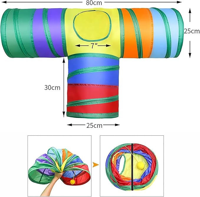 Cat Toys Cat Tunnel and Cat Cube Pop Up Collapsible Kitten Indoor Outdoor Toys-Collapsible 3 Way or 1wayCat Tube- for Cat, Puppy, Kitty, Kitten, Rabbit (Blue)