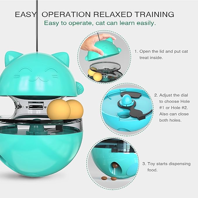 2 in 1 Cat Treat Dispenser Toy - Cat Interactive Toy and Cat Treat Ball, Tumbler Interactive Ball Cat Puzzle Feeder, Cat Food Puzzle Toy,Suitable for All Types of Cats and Small pet Dogs(Lake Blue