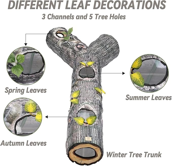 Cat Tunnel,3 Way Cat Toys,Cat Tunnels for Indoor, Cat Maze for Kitty, Puppy, Kitten, and Rabbit to Chase and Play, Collapsible Tube, Easy to Store Cat Tube Toys,L59,Tree Designs Cats Gift