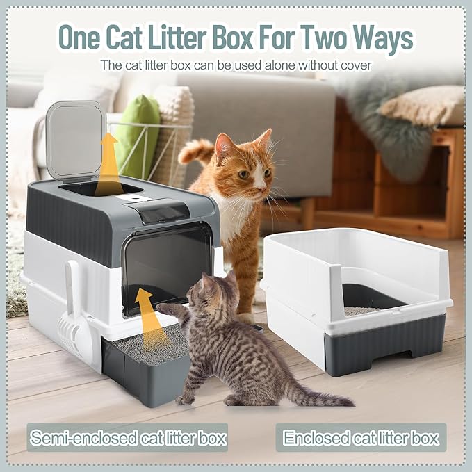 Tioncy 7 Pcs Small Cat Kitten Starter Kit Cat Litter Box with Shovel Cat Paw Litter Mat Double Automatic Cat Bowls Cat Toy Teaser Stick Cat Collar Essentials Kits for 1-3 Lbs Beginner (Gray)