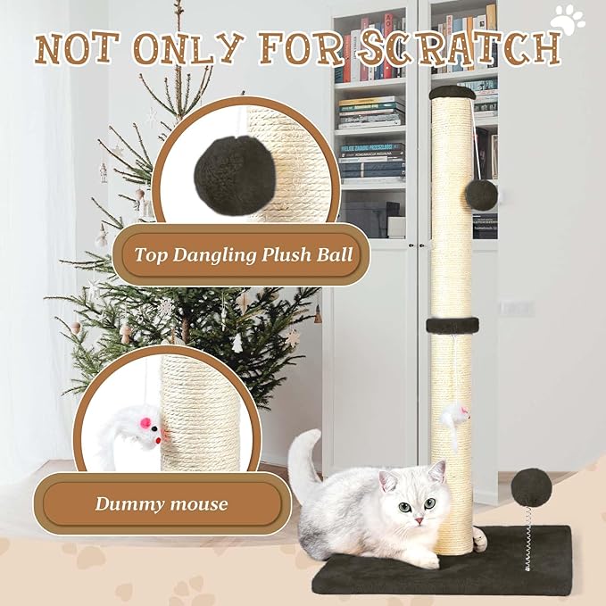 ANWA 32" Tall Cat Scratching Posts for Indoor Cats, 3-in-1 Cat Scratching Post with Plush Toys, Premium Sisal Post for Cats at All Ages with Reinforced Stable Base, Brown