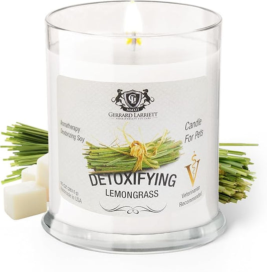 Detoxifying Lemongrass Scented Candles for Home Decor and Pet Odor - Aromatherapy Stress Relief Soy Wax Candles - Pet Odor Eliminator for Home - Pet Friendly