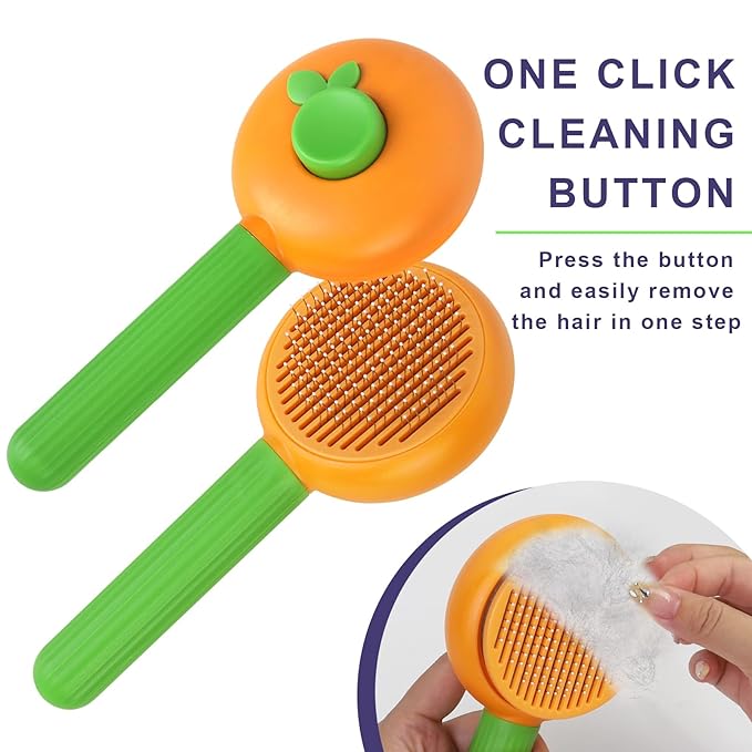 Self-Cleaning Slicker Brush for Dogs & Cats - Efficiently Removes Shedding Hair, Tangles, and Mats - Suitable for Long & Short Haired Pets -with Skin-Friendly Massage Tips - Orange